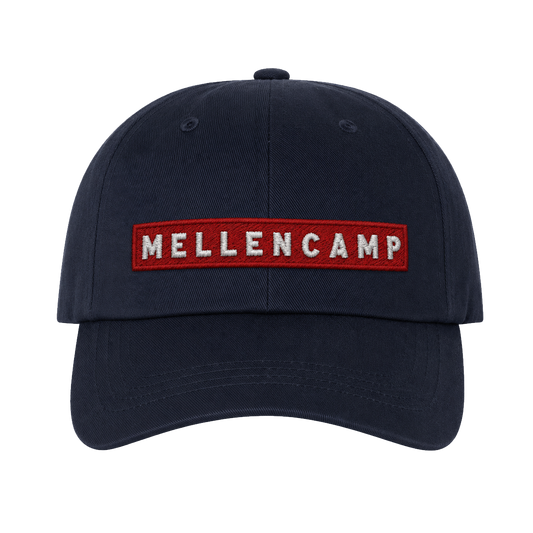 Navy hat with Mellencamp embroidered on the front.&nbsp;